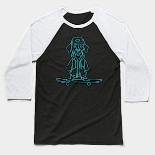 Puppy on the skateboard Blue outline Baseball T-Shirt